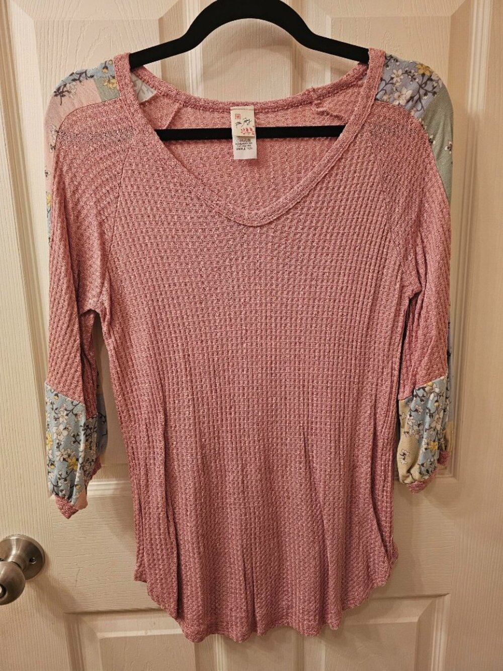 NWOT 7th Ray Small Rose Mauve Pink w / Floral Detail Mid-Sleeve Blouse
